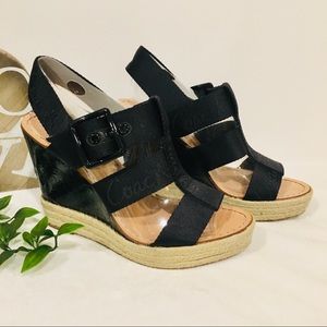 Coach Black Strap Wedge Sandals⭐️